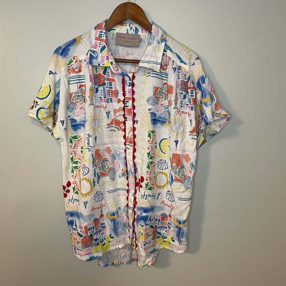 White Closet Elements Blouse Amalfi Coast Lemons Italy Woman Sz M